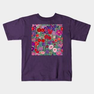 Red Purple Pink and White Flowers in a Garden Kids T-Shirt